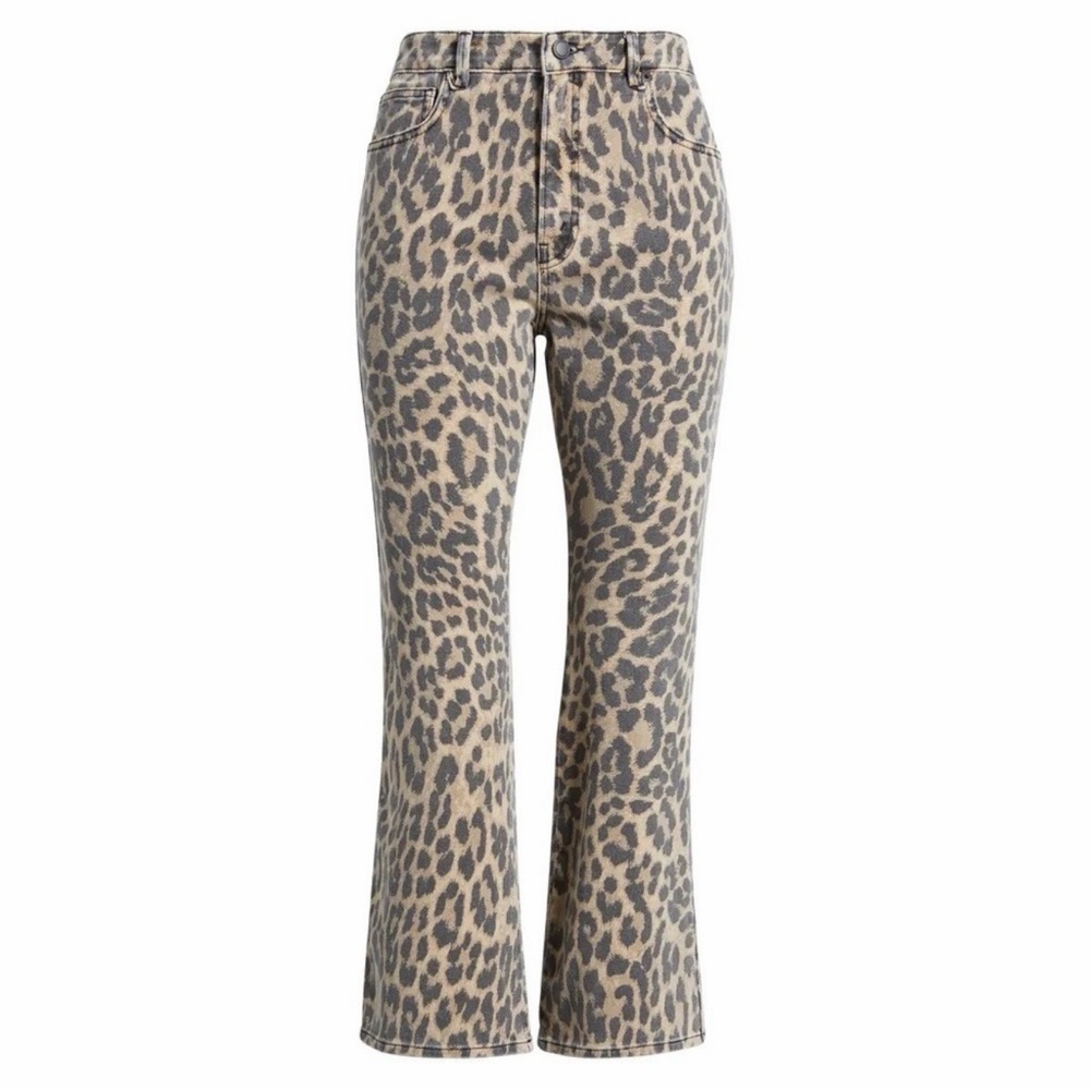 Good American Leopard Print kick flare jeans